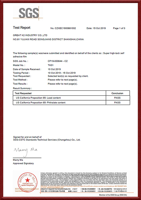 TK01 CA PROP65 DE SGS